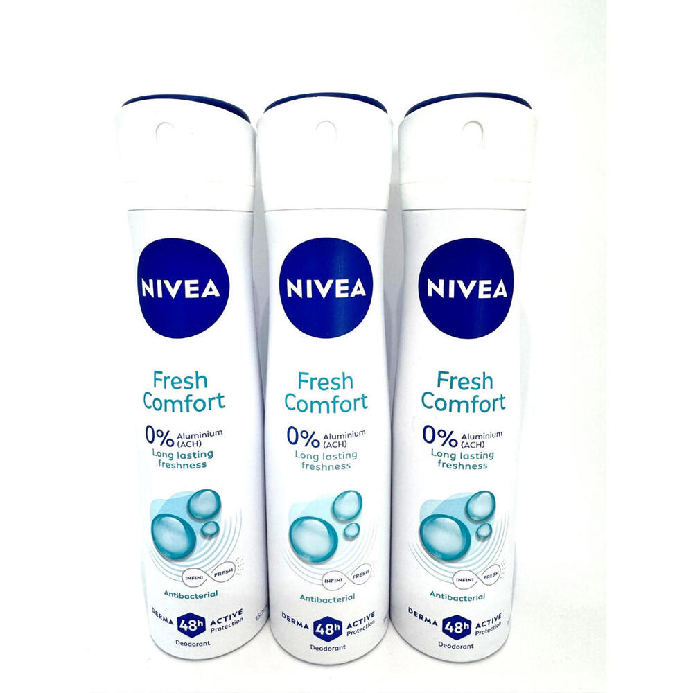 NIVEA deodorant spray FRESH COMFORT 0% Aluminum-3 x 150ml FREE SHIP